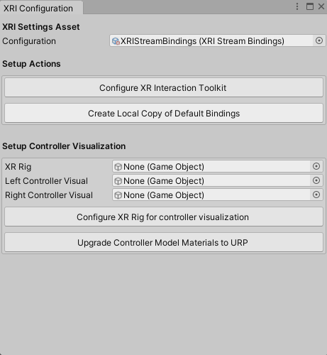 Screenshot of Unity Editor Hololight Stream XRI configuration window."